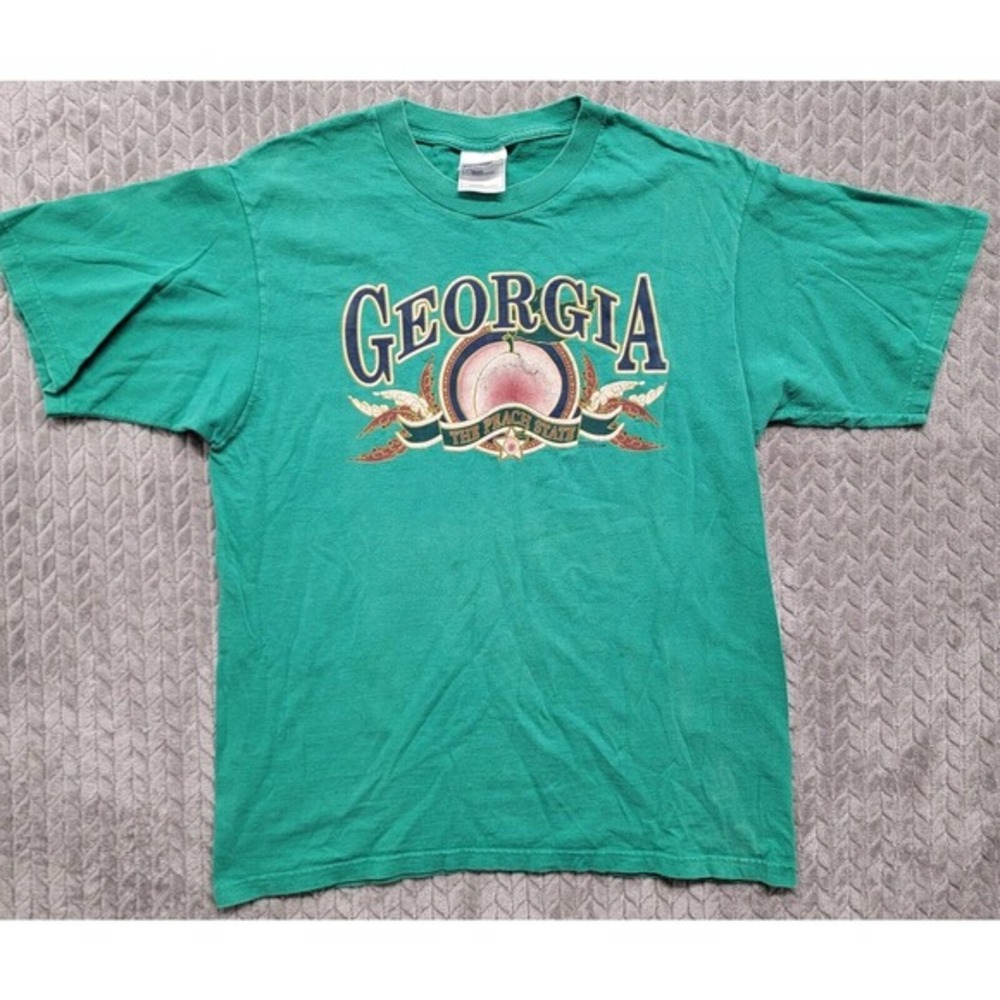 Vintage Georgia The‎ Peach State T Shirt Size Large 1990s Green